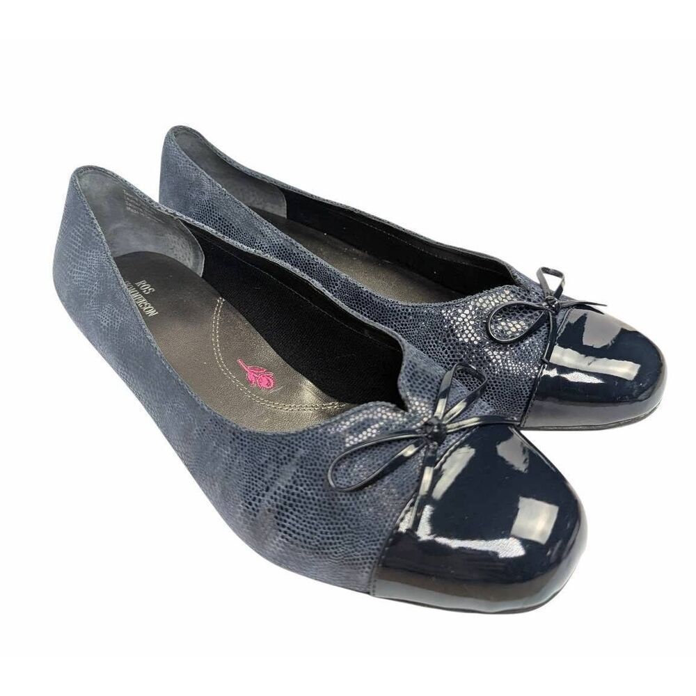 Ros Hommerson tawnie blue leather bow cap toe low heels pumps womens 10 wide